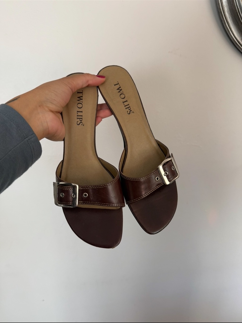 Two Lips Dark Brown Buckle Slide Mules - Women